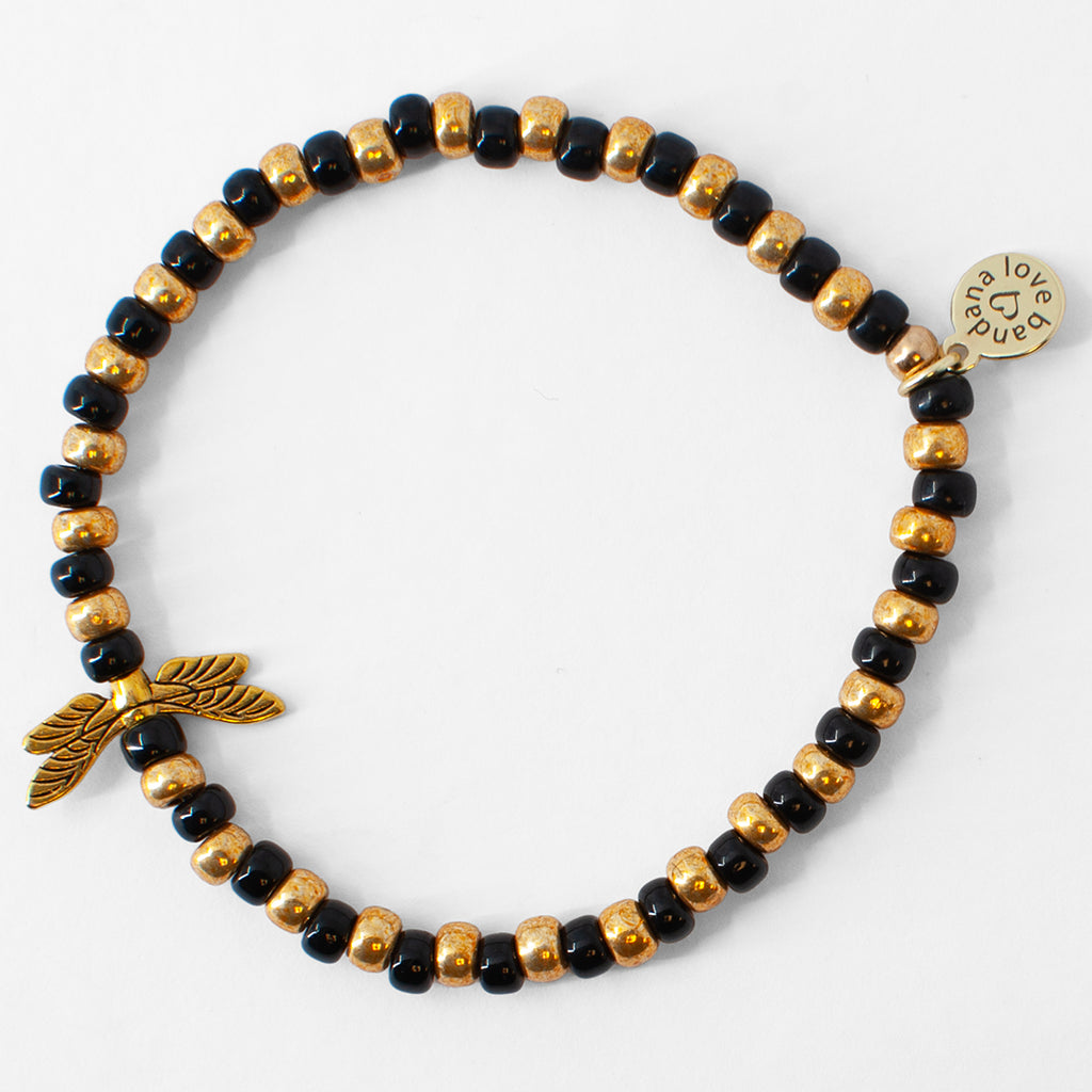 Gold Dragonfly in Black and Gold Candi Beads