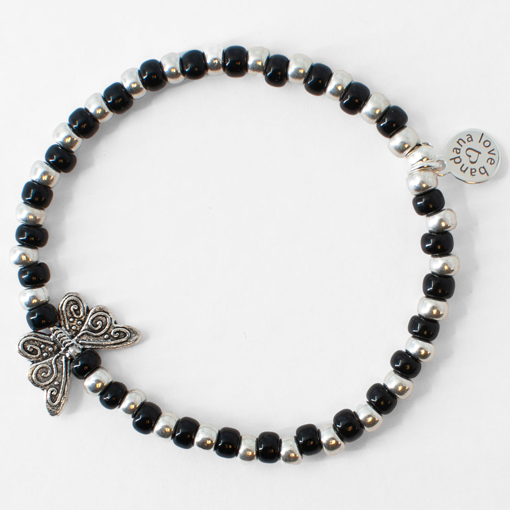 Silver Butterfly in Black and Silver Candi Beads