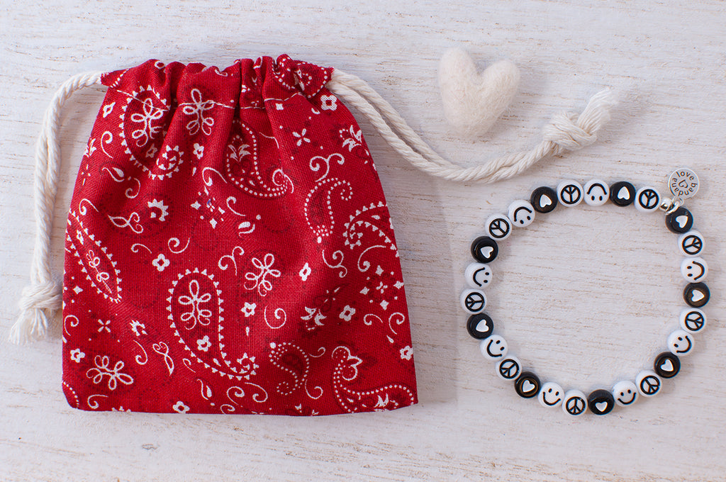 Black and White Peace, Love, and Happiness Candi Beads