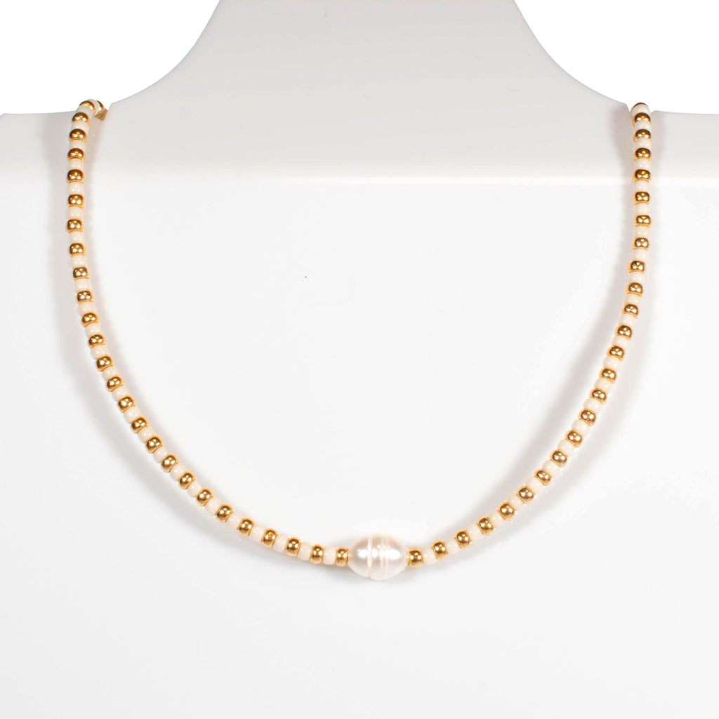 Pearl in Ivory and Gold Candi Beads Necklace