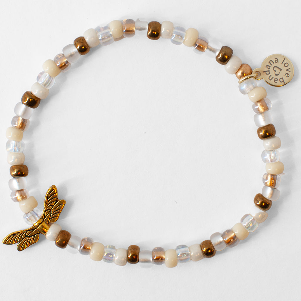 Gold Dragonfly in Latte Candi Beads