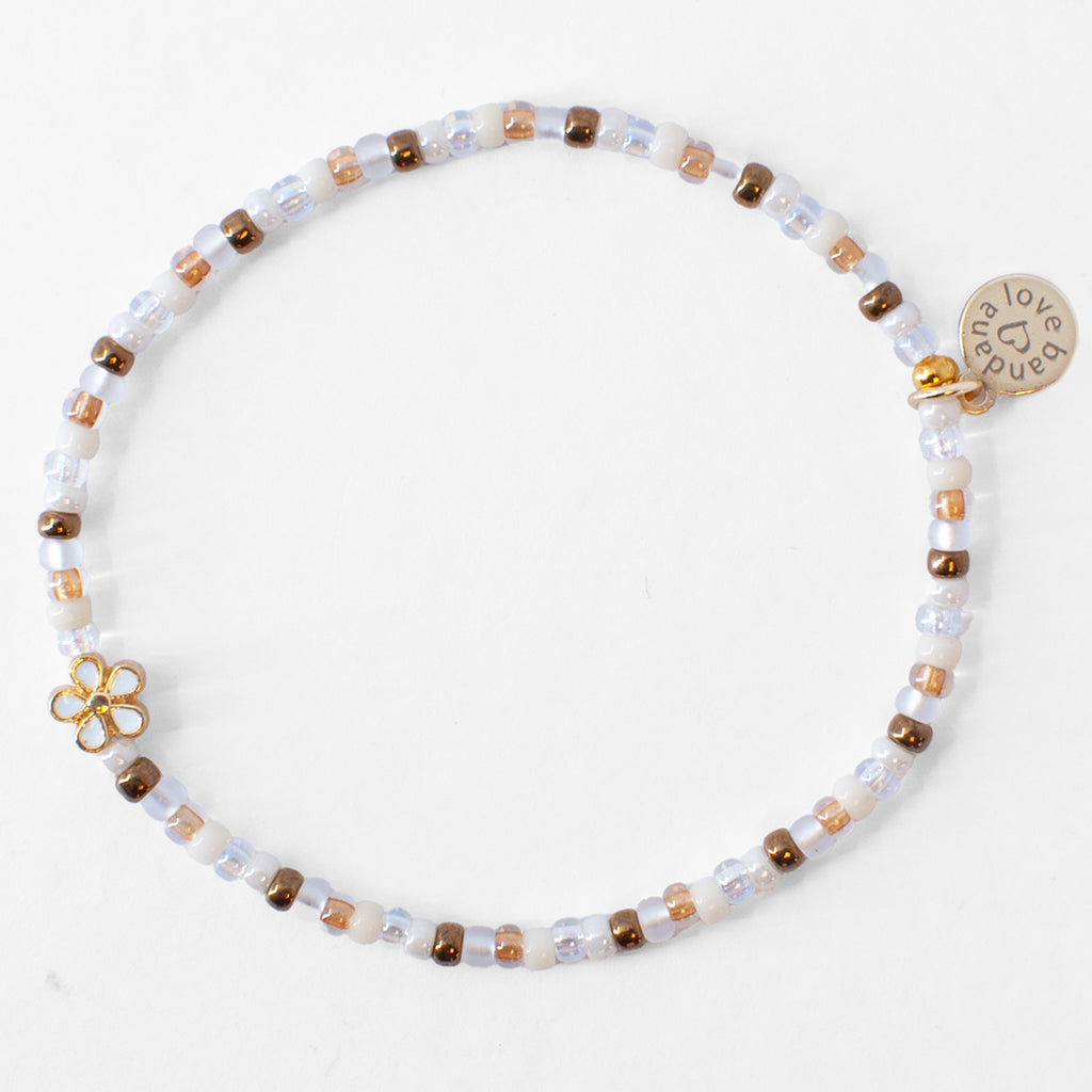 Ivory Enamel and Gold Flower in Latte Mini Candi Beads