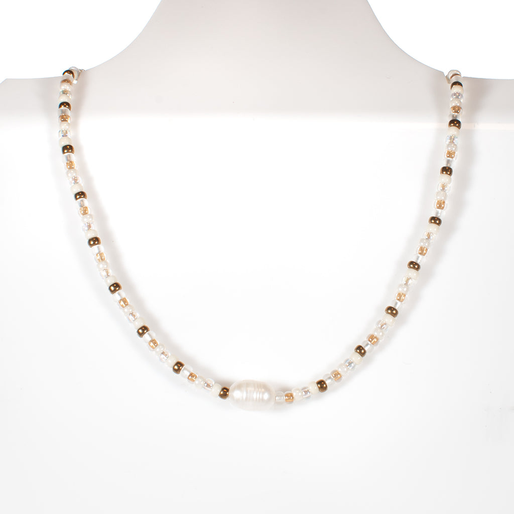 Pearl in Latte Candi Beads Necklace