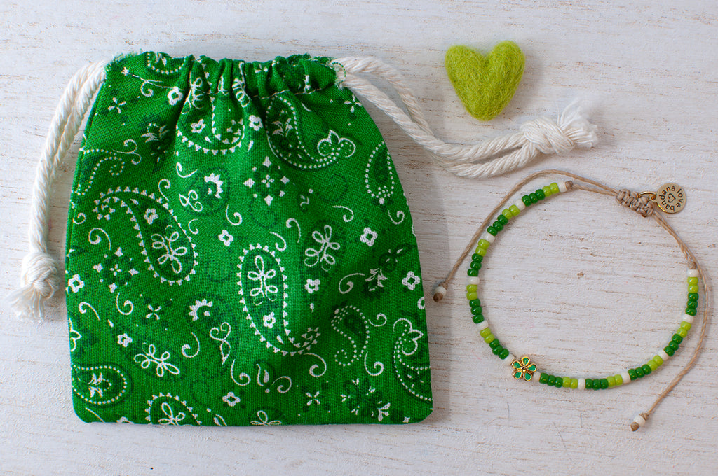 Green Enamel Flower in Meadow Greens Beaded String