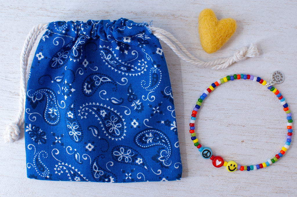 Peace Love Happiness in Multicolor Mini Candi Beads