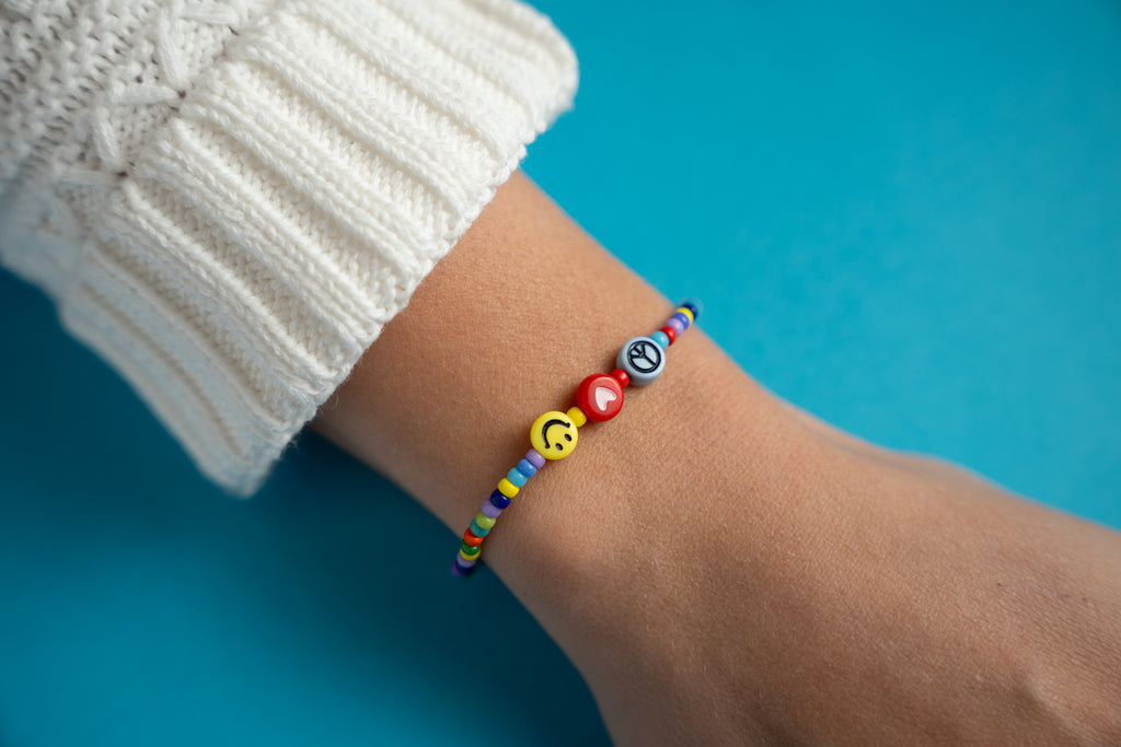 Peace Love Happiness in Multicolor Mini Candi Beads