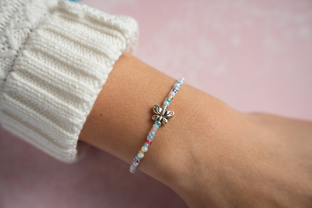 Silver Butterfly in Pastel Mini Candi Beads