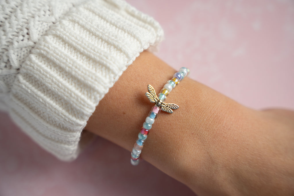 Silver Dragonfly in Pastel Candi Beads