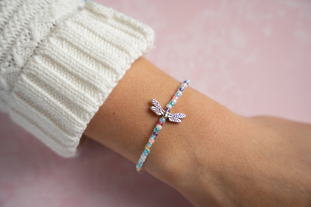 Silver Dragonfly in Pastel Mini Candi Beads