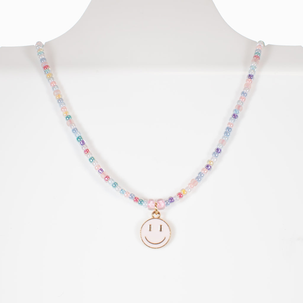 Pink Smiley in Pastel Candi Beads Necklace