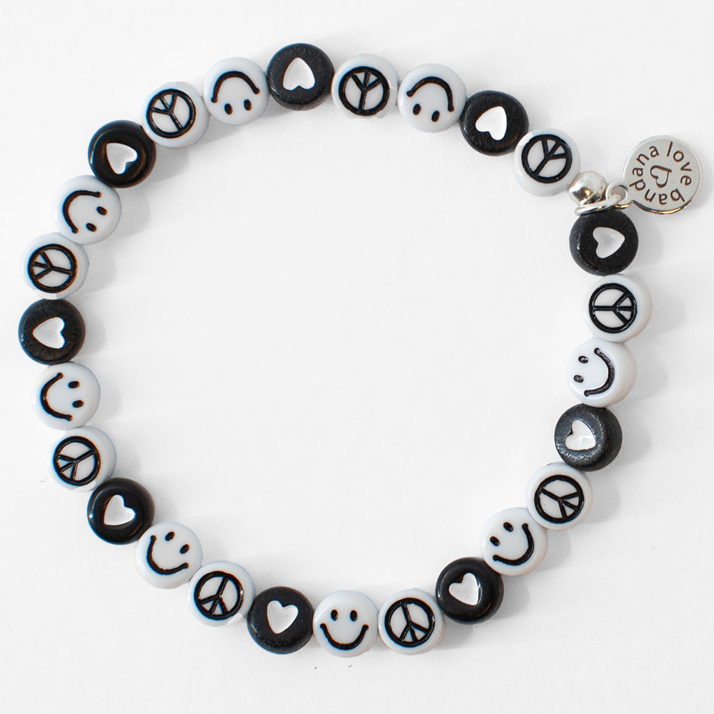 Black and White Peace, Love, and Happiness Candi Beads