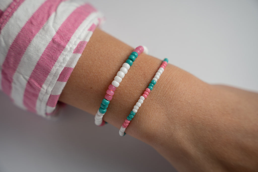 Pink, Teal, and White Mini Candi Beads