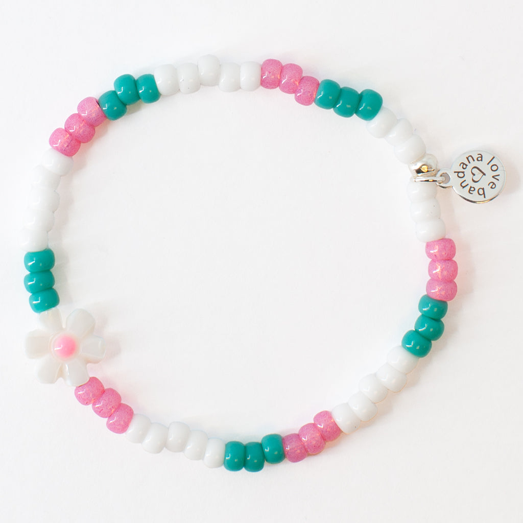 Shell Daisy in Pink Teal and White Candi Beads