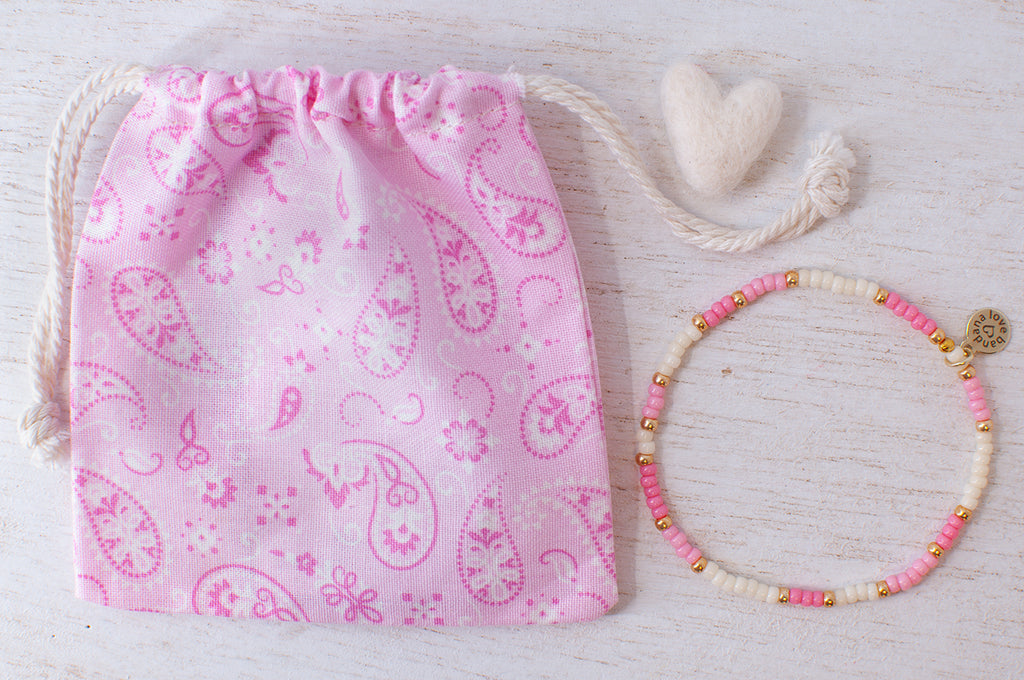 Pink and Ivory Gold Mini Candi Beads