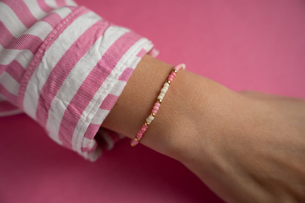 Pink and Ivory Gold Mini Candi Beads