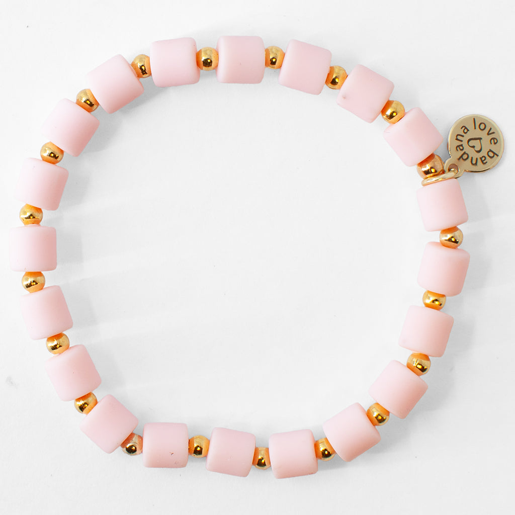 Pink Polymer Clay Tubes with Gold Candi Beads