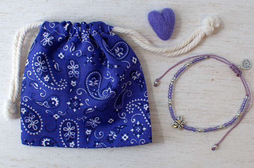 Silver Butterfly in Purple Power Beaded String