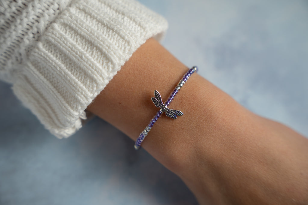 Silver Dragonfly in Purple Power Mini Candi Beads