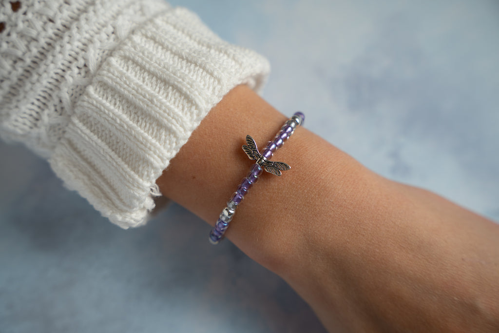 Silver Dragonfly in Purple Power Candi Beads