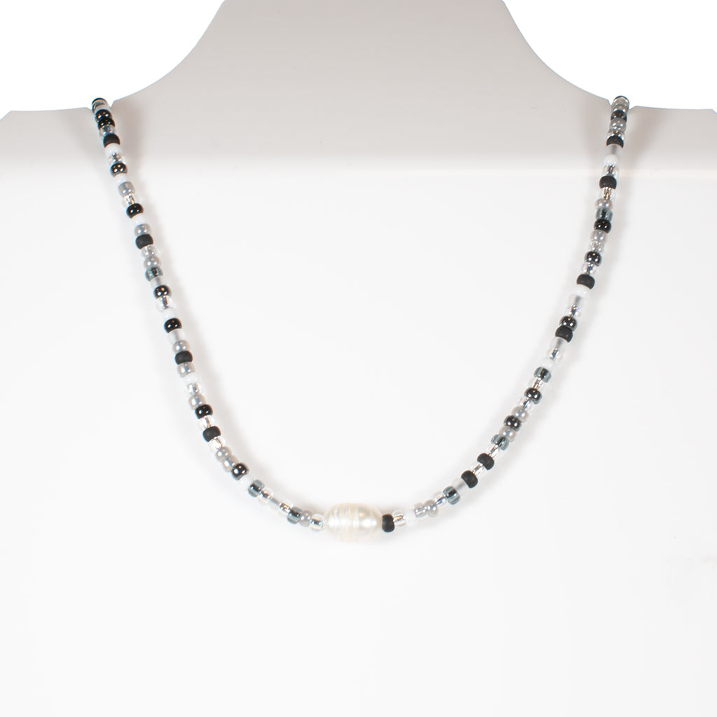 Pearl in Salt and Pepper Candi Beads Necklace
