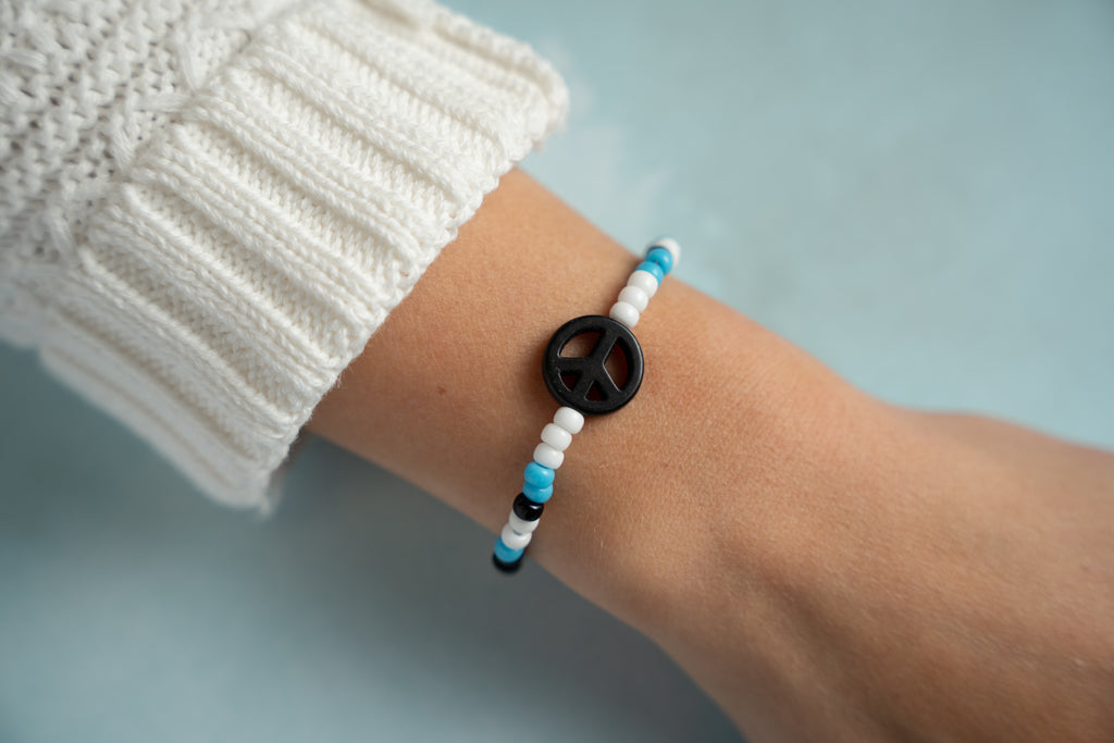 Stone Peace in Turquoise and Black Candi Beads