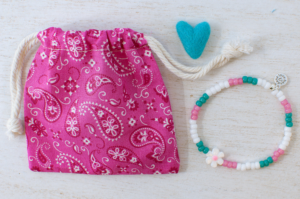 Shell Daisy in Pink Teal and White Candi Beads