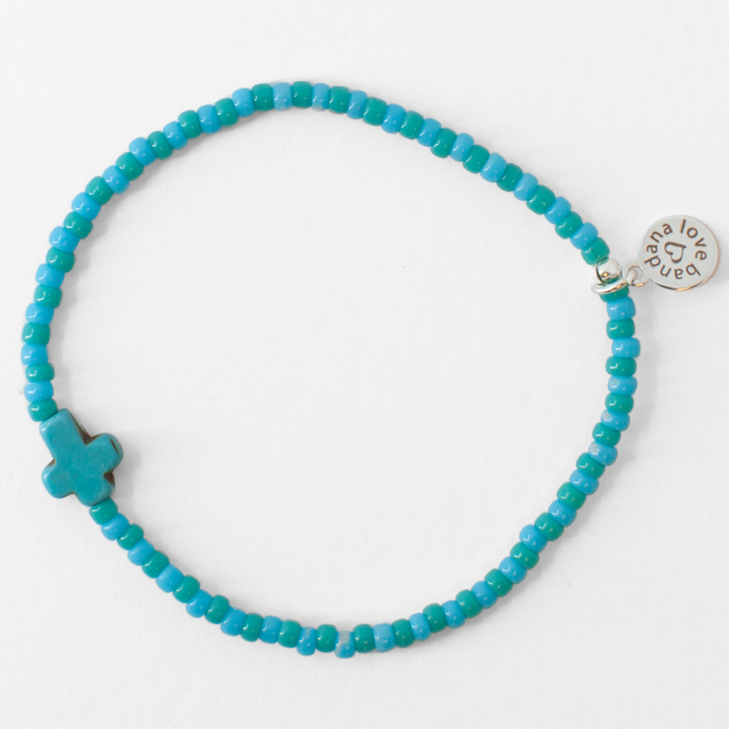Stone Cross in Turquoise Mini Candi Beads