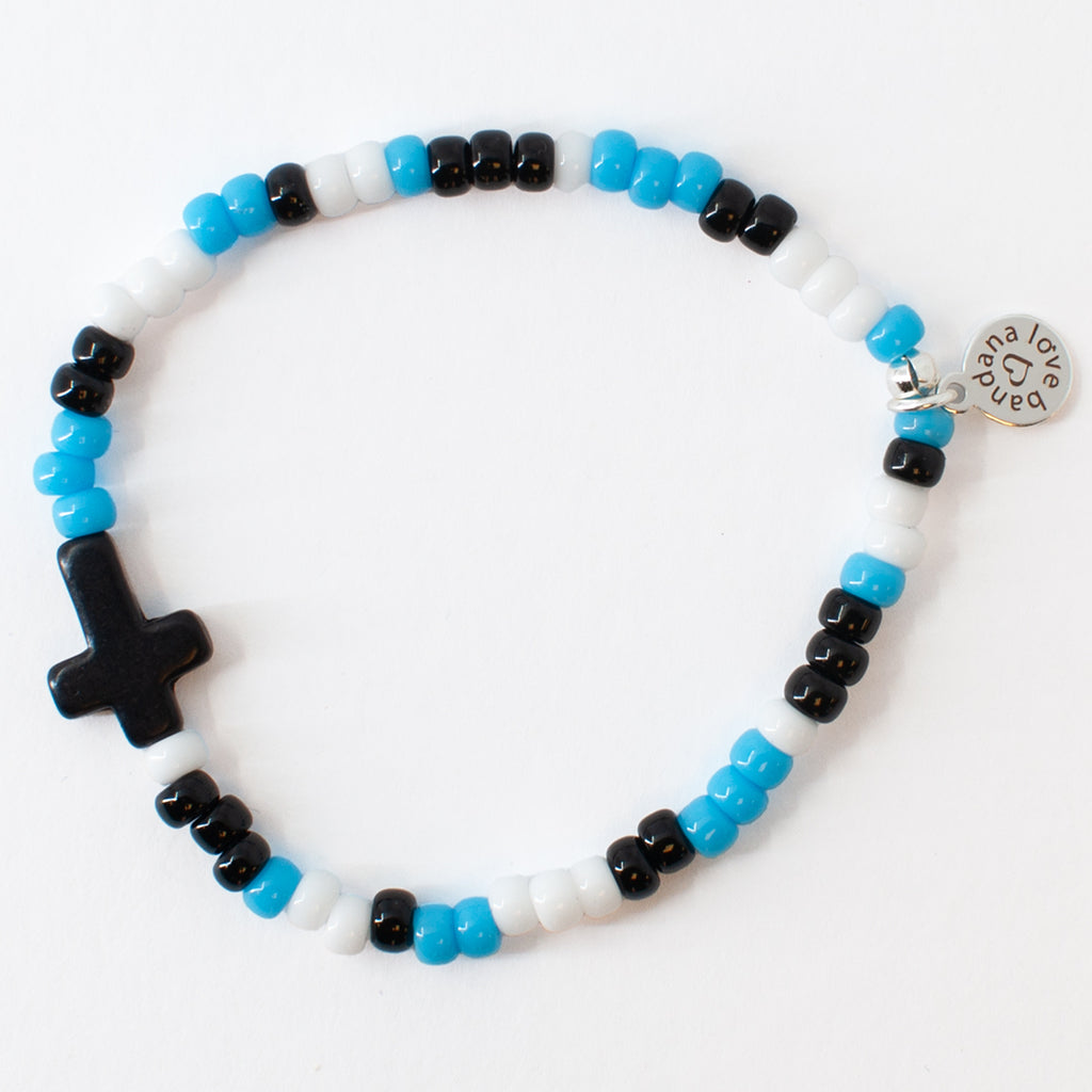 Stone Cross in Turquoise and Black Candi Beads
