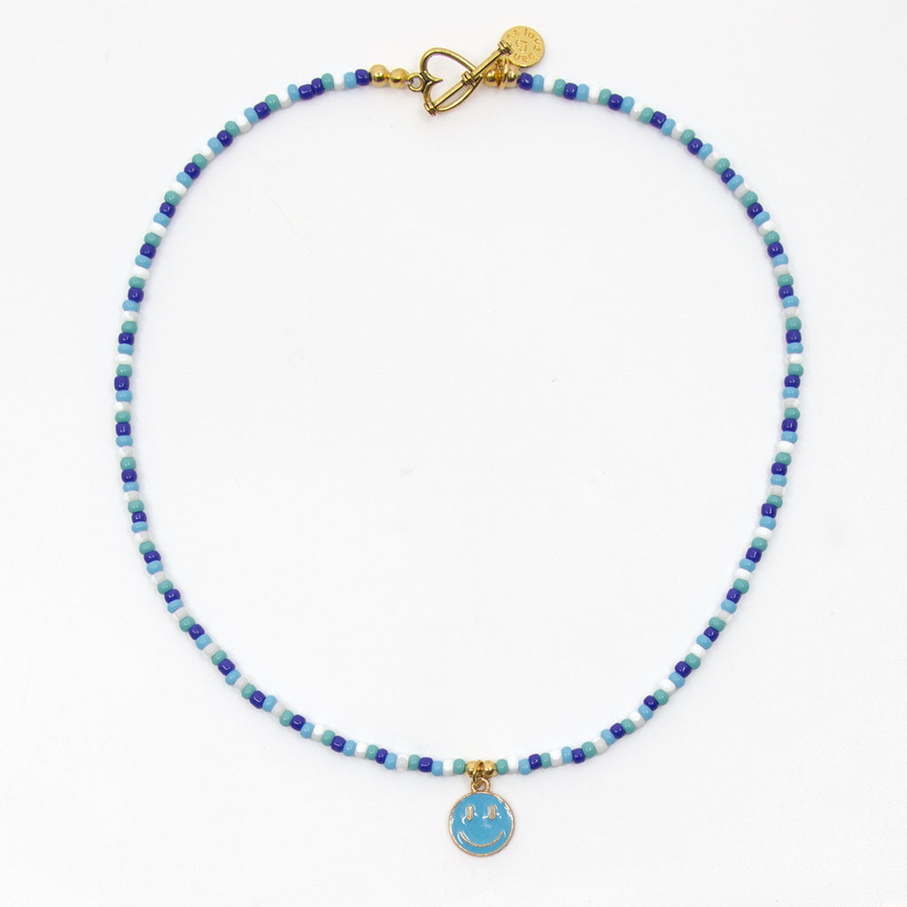 Ocean Blues Smiley Mini Candi Beads Necklace