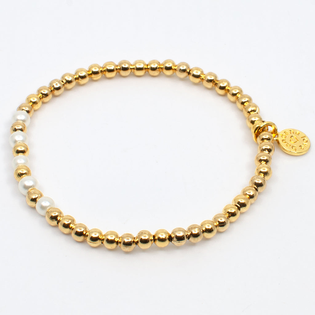 Five Pearl 24K Gold Plated Bracelet with 4mm Beads