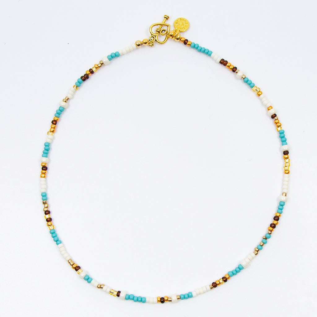 Turquoise and Amber Mini Candi Beads Necklace