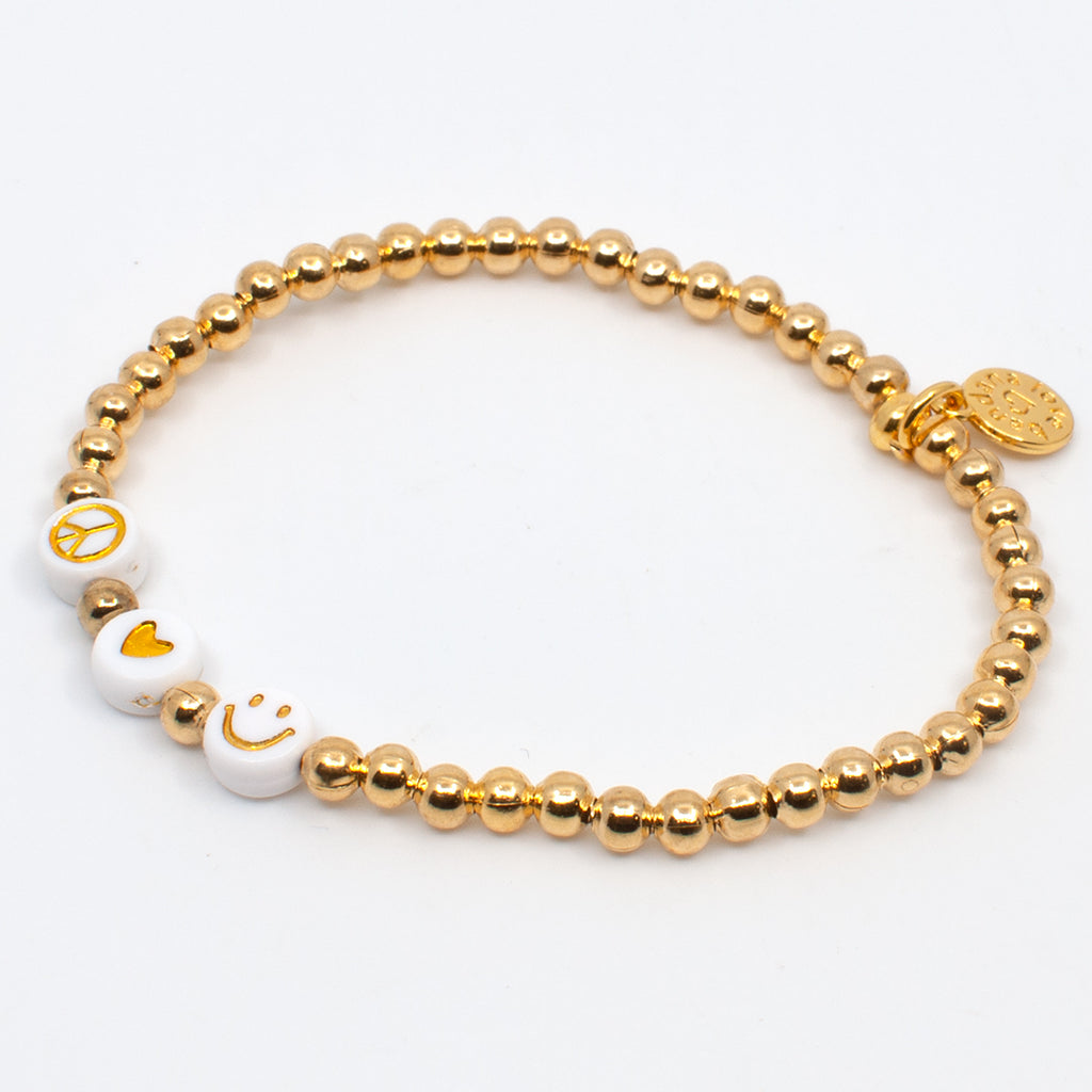 Peace, Love Hapiness 24K Gold-Plated Bracelet with 4mm Beads