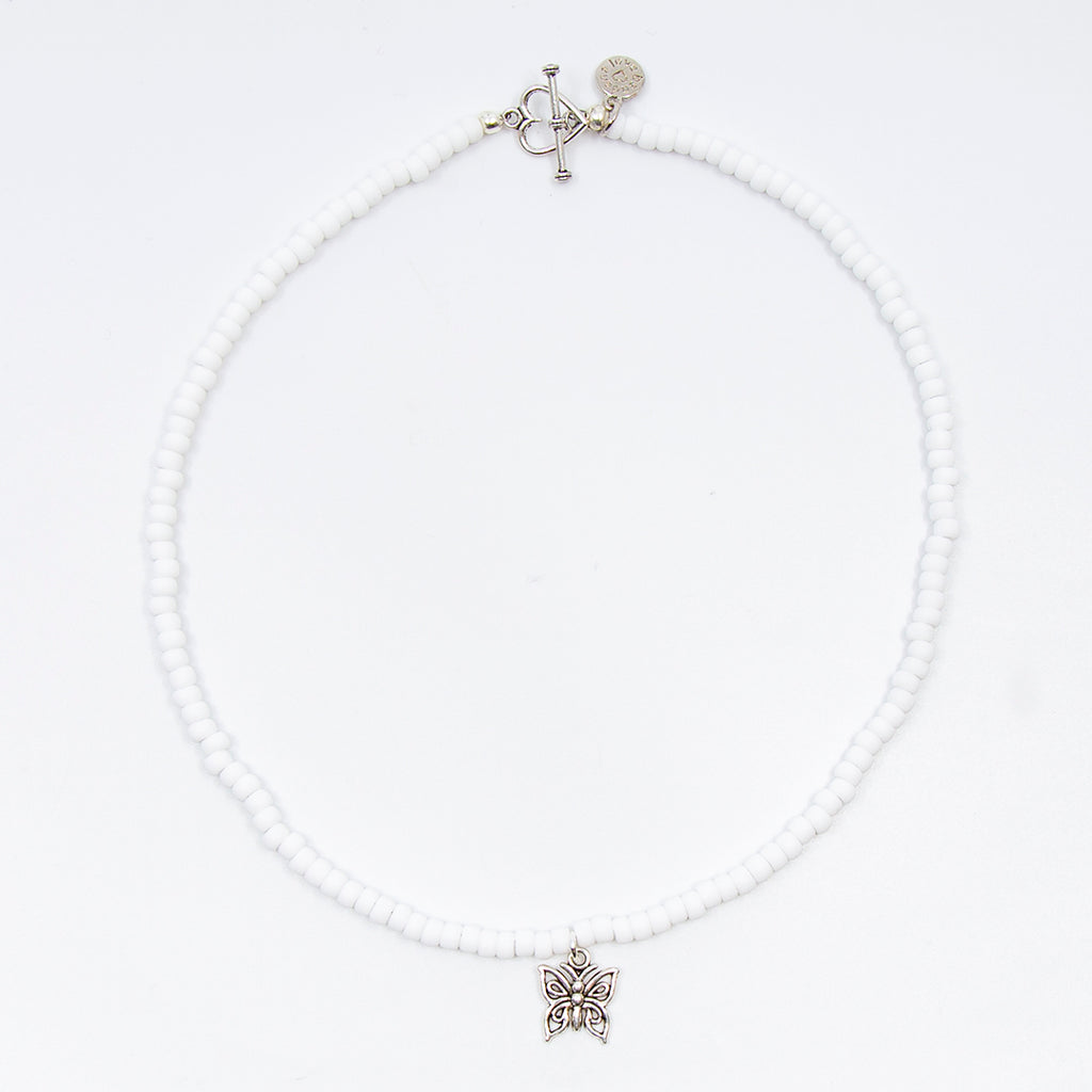 White Candi Beads Necklace with Choose-a-Charm