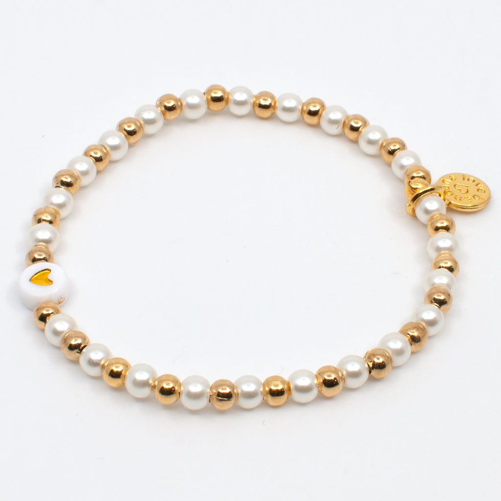 Single Heart Glass Pearls with Gold