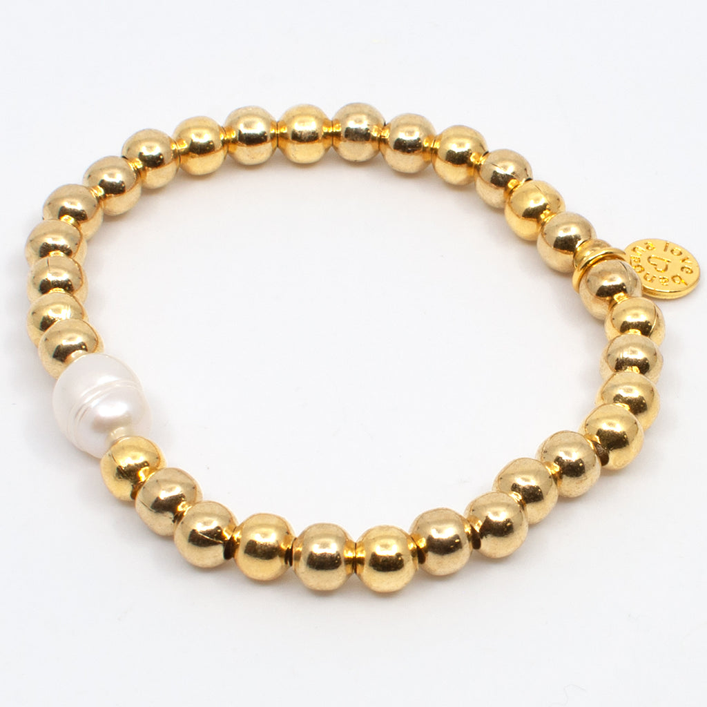 Single Pearl 24K Gold Plated Bracelet with 6mm Beads