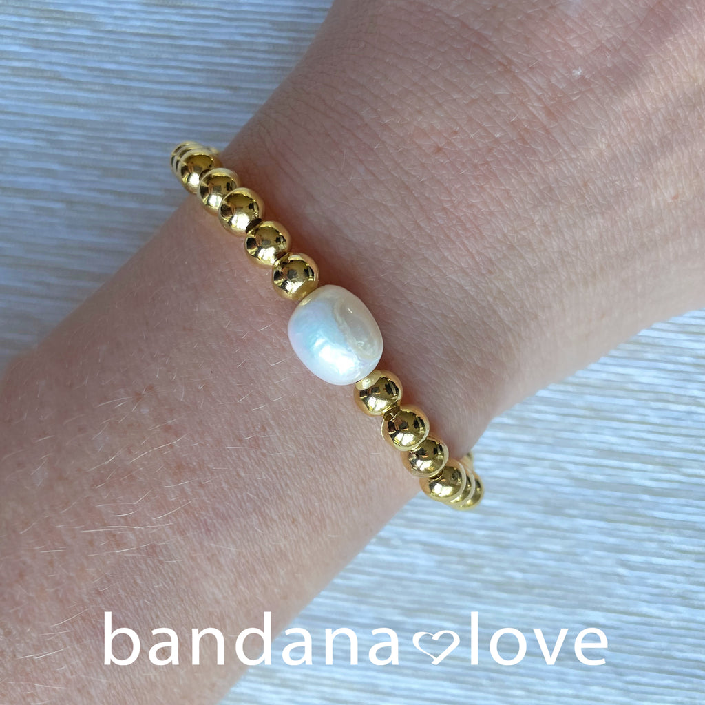 Single Pearl 24K Gold Plated Bracelet with 6mm Beads